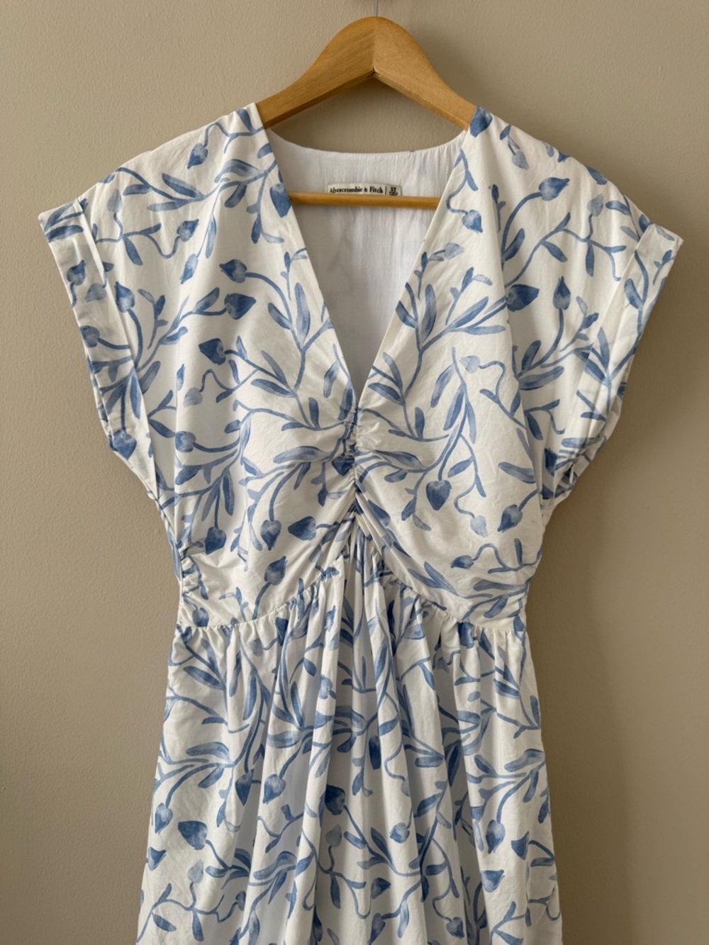 Abercrombie - Tall Cinch-Front Poplin Midi Dress - White & Blue - Picture 4 of 16